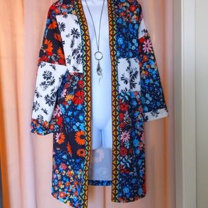 Bright Colorful Floral Patchwork Embroidered Collar 3/4 Sleeve Festival Jacket